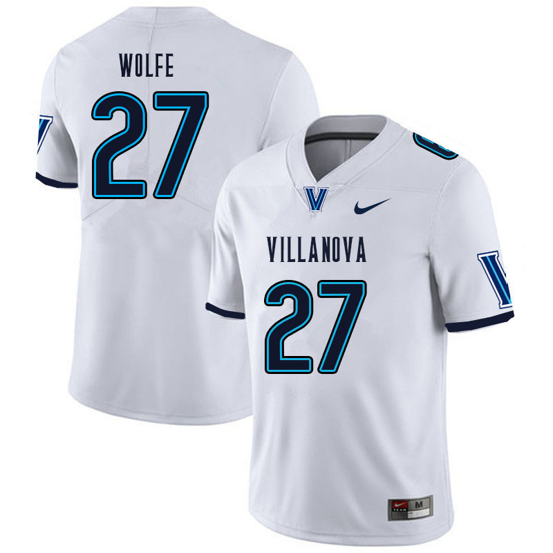 Men #27 Jared Wolfe Villanova Wildcats College Football Jerseys Sale-White